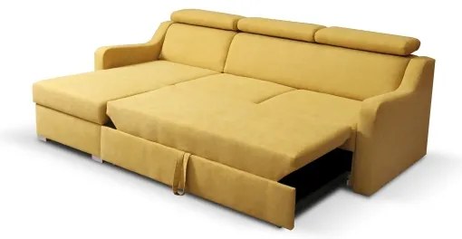 Canapea colțar extensibilă universală PORTO galbenă cu spațiu de depozitare