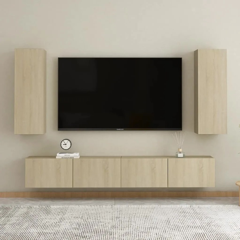 vidaXL Set de dulapuri TV, 4 piese, stejar sonoma, lemn prelucrat