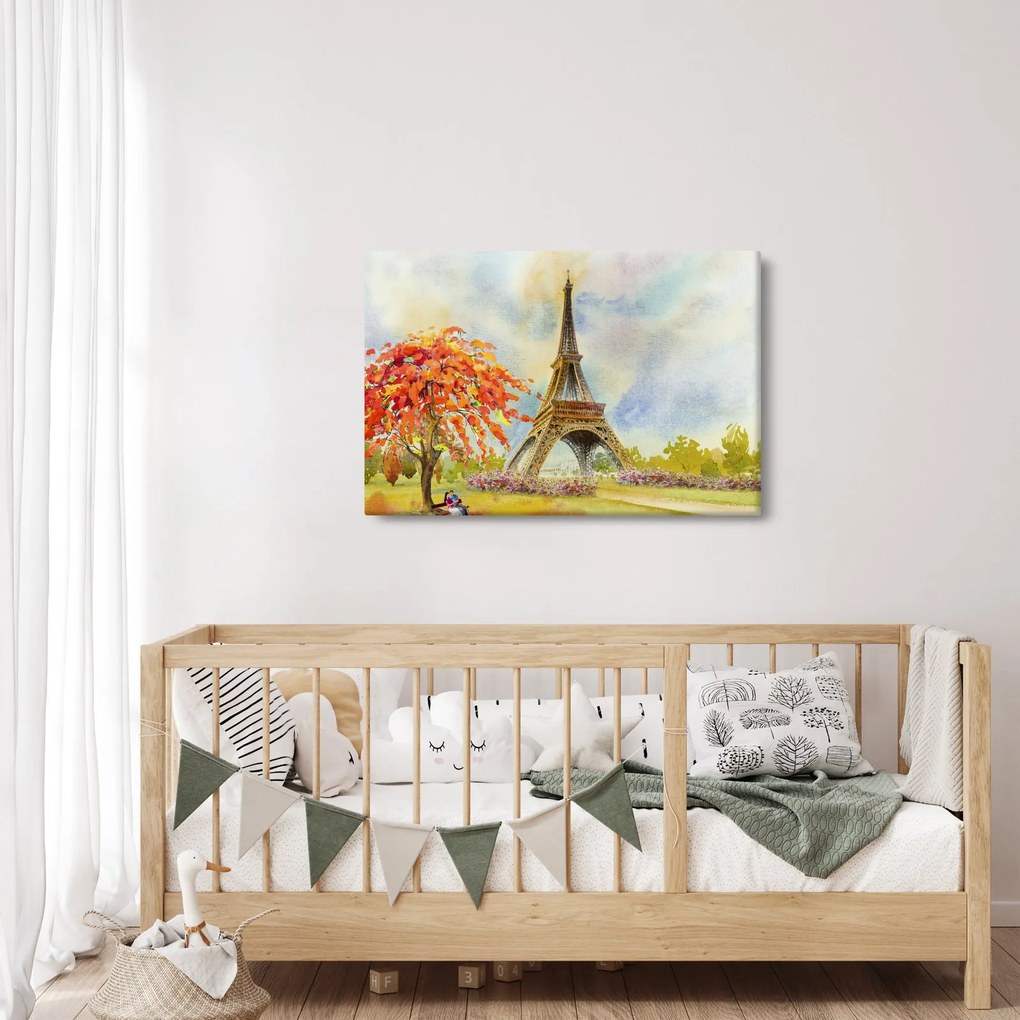 Tablou pictat cu turnul Eiffel (90x60 cm)
