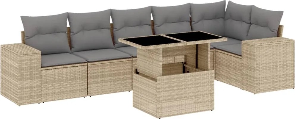vidaXL Set canapele de grădină, 7 piese, cu perne, bej, poliratan