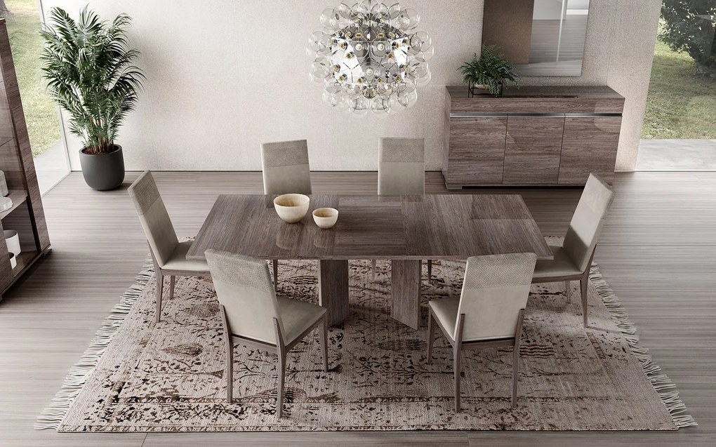 Set lemn masiv masă și scaune Viola - 8 scaune, 180 × 103 × 75 cm + 2 extensii (45 + 45 cm)