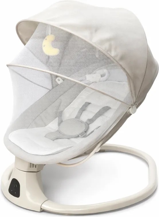Leagan electric bebelusi 0-12 luni Kidizi Velara bej, spatar reglabil, salteluta si pernuta detasabile, dimensiune generoasa, melodii si sunete, telecomanda, Bluetooth, alimentare priza si baterii