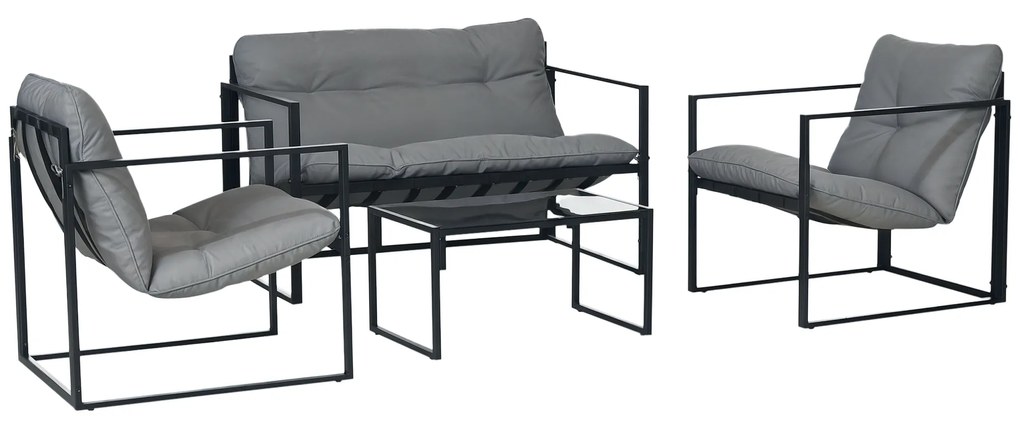 Outsunny Set de mobilier de grădină 4 piese 4 persoane cu canapea pentru 2 persoane, 2 fotolii și masă de cafea gri | Aosom Romania