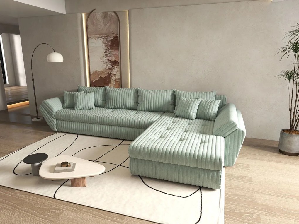Colțar extensibil dumonde cu ladă de depozitare si sezut confortabil din spuma high-density, Loana XL Ambience Mint II 335x185 cm