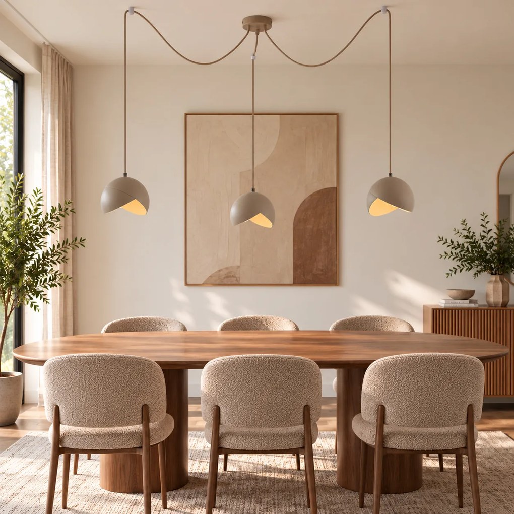 Lampă suspendată de design bej cu sticlă opală cu 3 lumini - Tulip