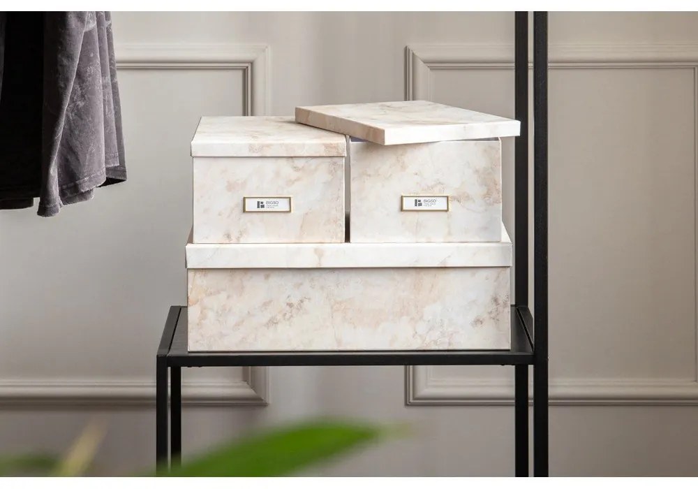 Cutii de depozitare bej 3 buc. din carton, cu capac, decorative 31x47x15,5 cm Inge Paper Laminate – Bigso