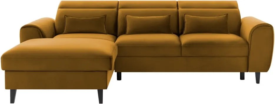 Colțar galben extensibil/cu spațiu de depozitare cu tapițerie din catifea (cu colț pe partea stângă/cu șezlong) Foble – ELTAP