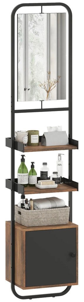 HOMCOM Raft baie depozitare cu mirror, raft de depozitare cu rafturi reglabile și dulap, 40x30x179cm, negru | Aosom Romania