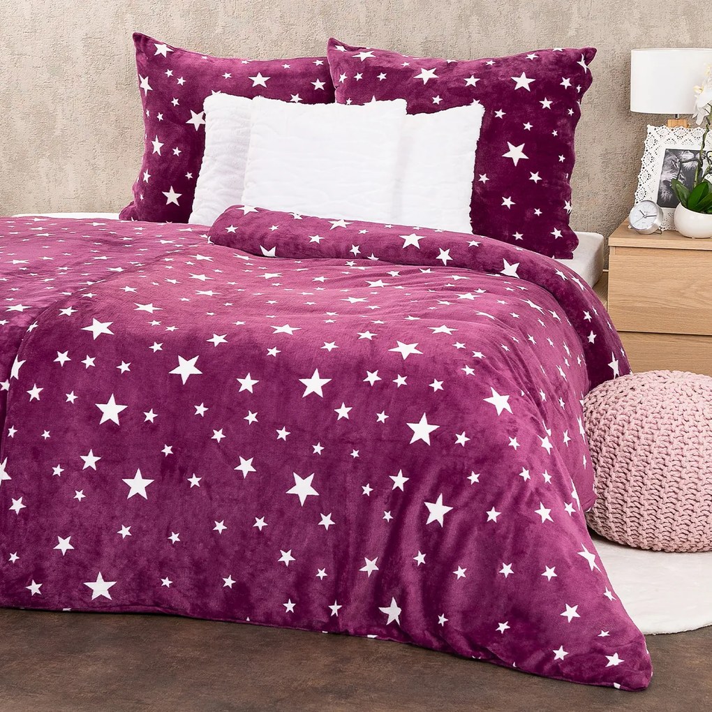 Lenjerie de pat 4Home Stars violet, microflanelă, 140 x 220 cm, 70 x 90 cm