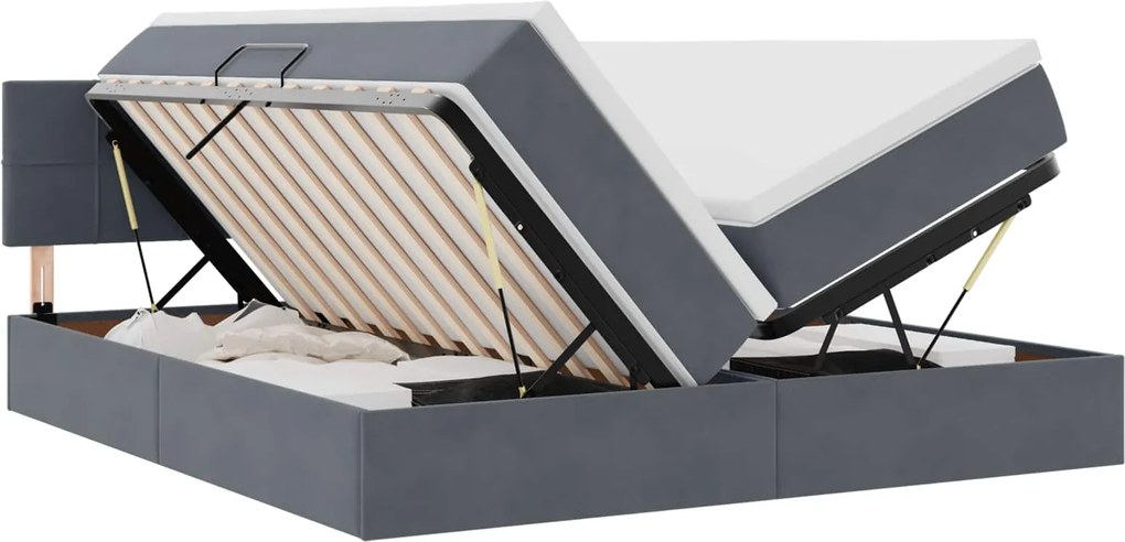 vidaXL Pat cu storage cu saltea cu headboard Gri închis 100 x 200 cm