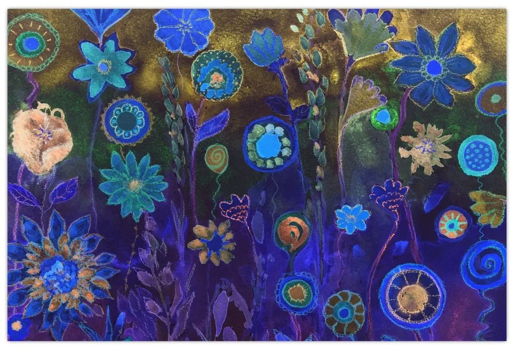 Tablou - Flori albastru închis (90x60 cm)