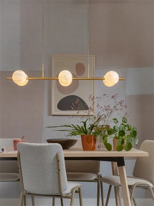 Lustra cu 6 globuri din sticla cu aspect de marmura Carrara auriu