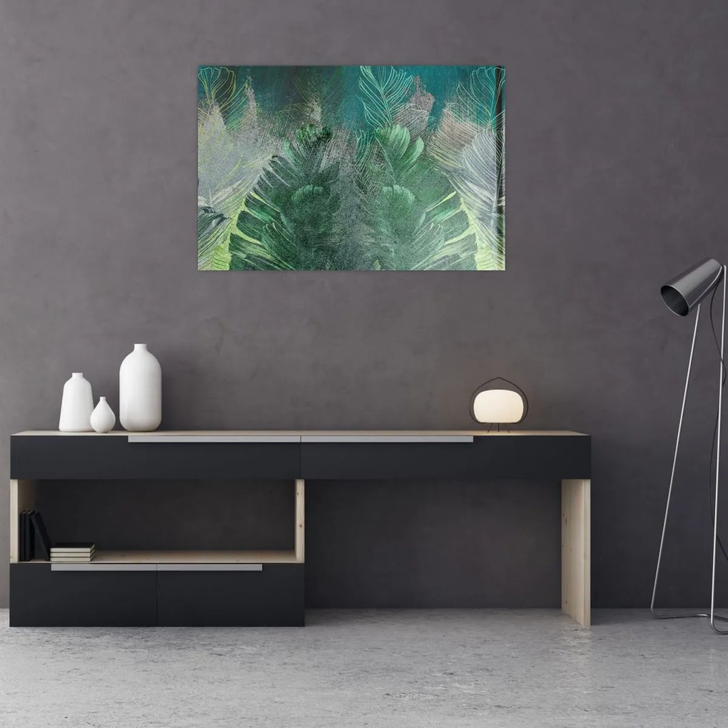 Tablou - Textura de beton cu frunze (90x60 cm)