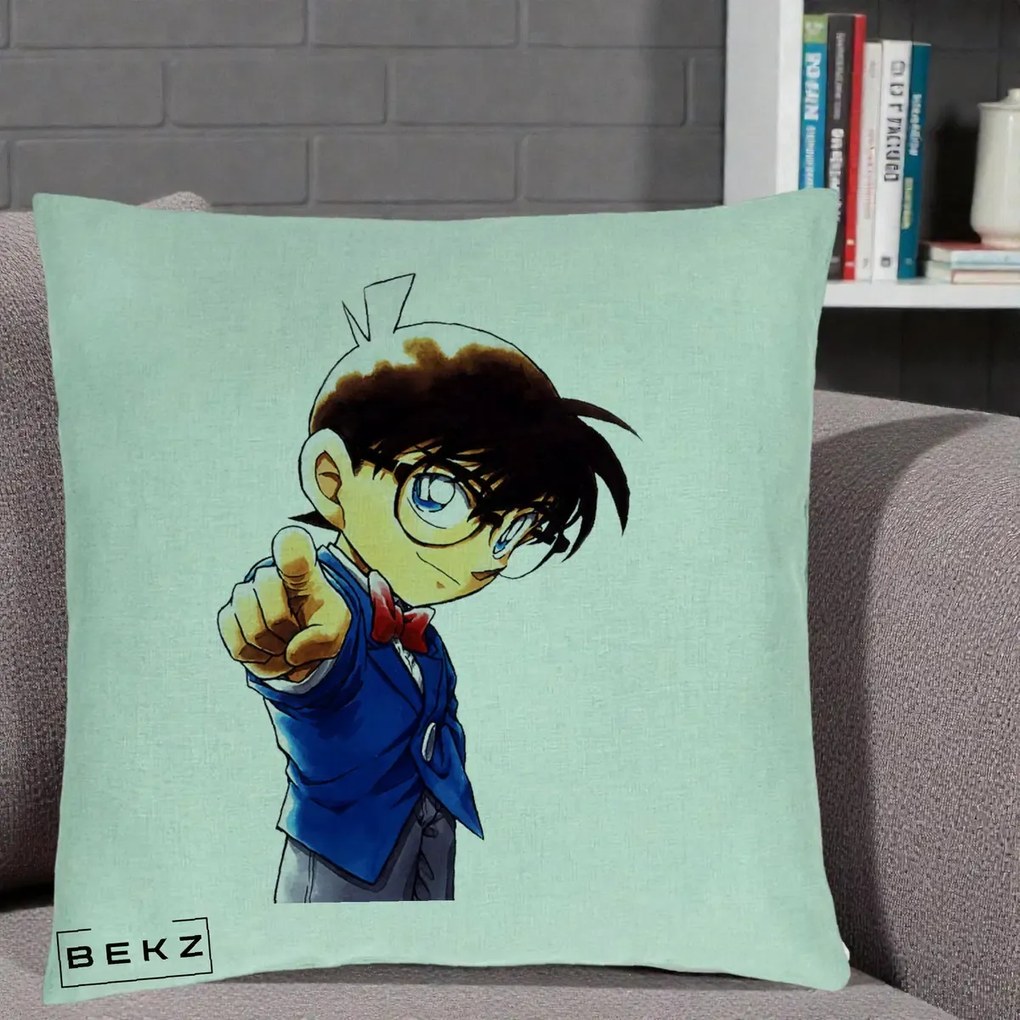 Perna Personalizata Detective Conan Conan Arata, 40x40 cm, Verde Menta, Husa Detasabila, Perna Inclusa, BEKZ®
