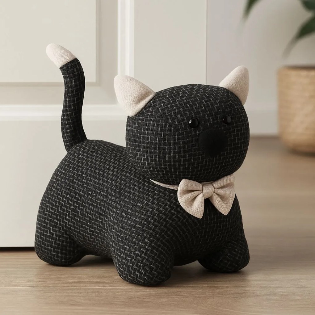 Opritor ușă, în formă de animăluț pisicuță, culoarea negru, 19x20 cm