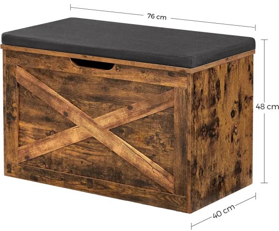 Banca De Incaltaminte Captusita, Cu Scaun Capitonat, Maro Rustic, 76 Cm