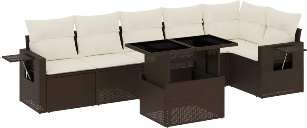 vidaXL Set canapele de grădină cu perne, 7 piese, maro, poliratan
