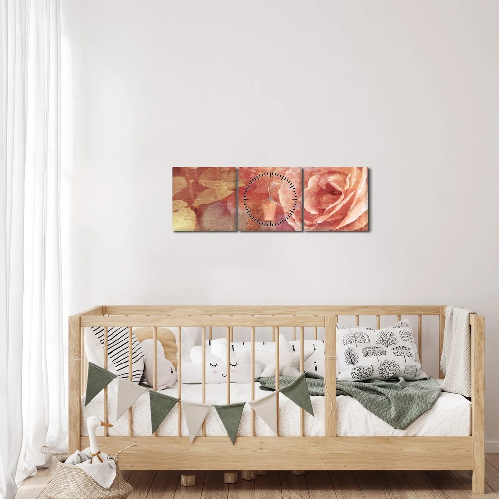 Tablou cu trandafir (cu ceas) (90x30 cm)