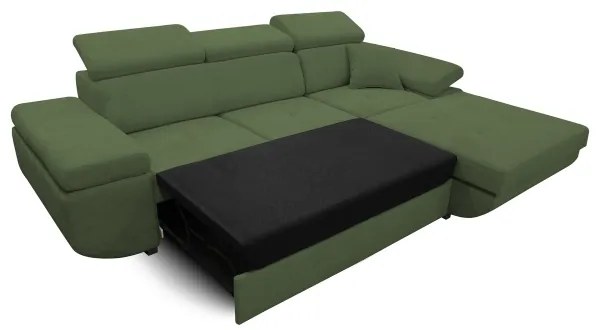 Colțar extensibil în L CASTELO, cu spațiu de depozitare, pe partea dreaptă, verde