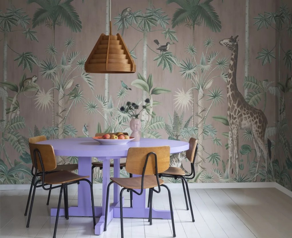 Fototapet, Giraffe's Stroll, Pink, Rebel Walls