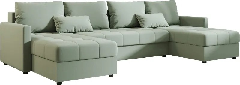 OFERTA Set canapea extensibila in forma de U VENORIA 285x146 cm, verde deschis + 2 perne GRATUIT II. calitate