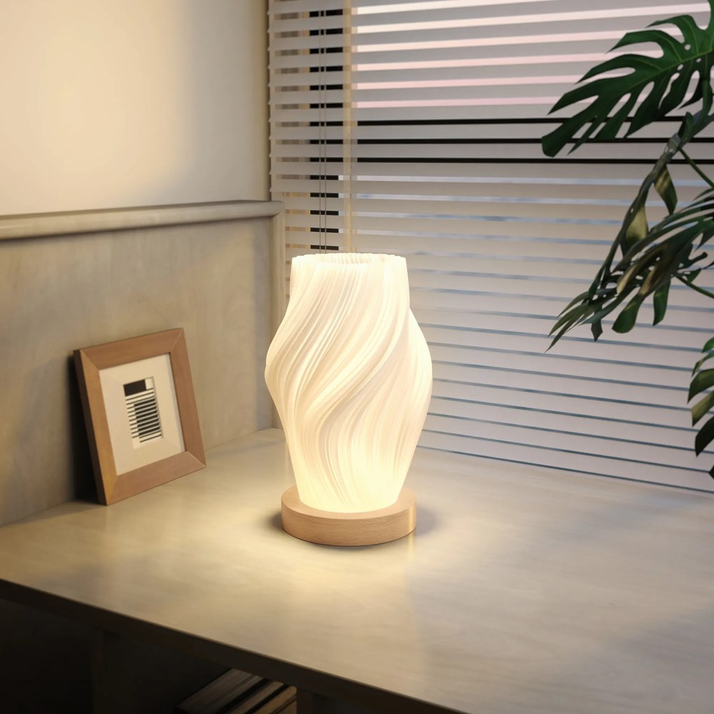 HOMCOM Lampă de Masă cu 3 Culori și 10 Trepte de Luminozitate, din ABS Alb și Lemn | Aosom Romania