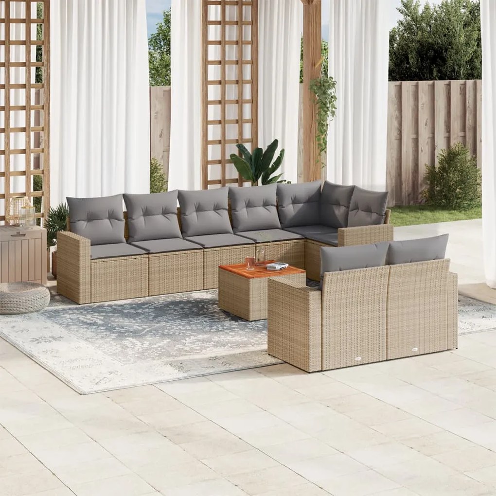 vidaXL Set canapele de grădină, 9 piese, cu perne, bej, poliratan