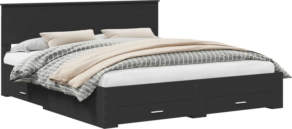 vidaXL Cadru de pat Negru și argintiu 200 x 200 cm Lemn compozit