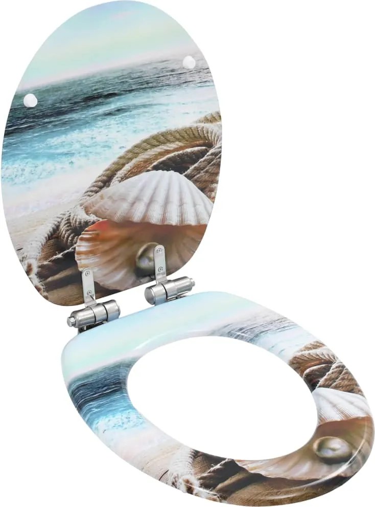 vidaXL Capac WC cu închidere silențioasă, MDF, design scoici