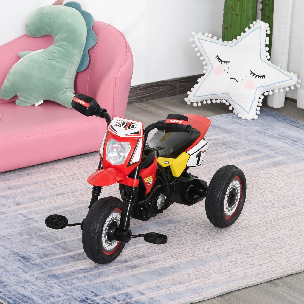 HOMCOM Tricicleta pentru Copii 1-3ani cu Pedale cu Lumini si Sunete, 3 Roti Late, Varsta 18-36 Luni, 71x40x51cm, Rosu
