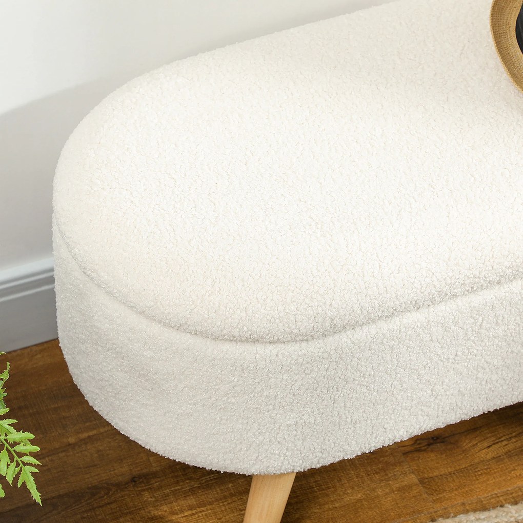 HOMCOM Bancă de ședere cu Depozitare și Lock, Scăun pentru Hall, Sufragerie, Dormitor, Brad, Catifea, Alb | Aosom Romania