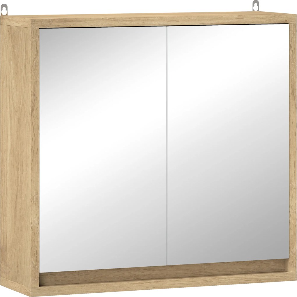 HOMCOM Dulap de Baie cu Oglindă, 2 Uși și Raft Reglabil, 48 x 14,5 x 45 cm, Culoarea Lemnului | Aosom Romania