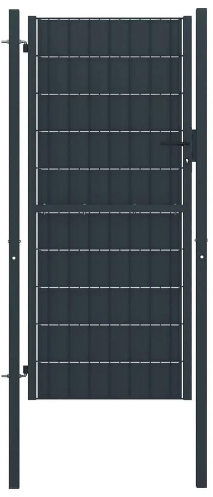 Poarta de gard, antracit, 100x124 cm, PVC si otel Antracit, 100 x 124 cm