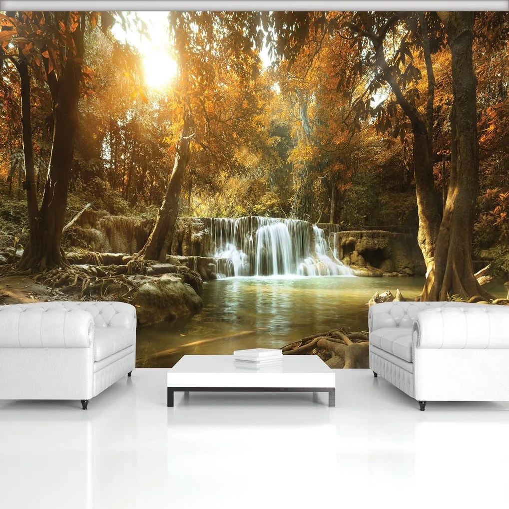 Fototapet - Cascada în pădurea de toamnă (254x184 cm)