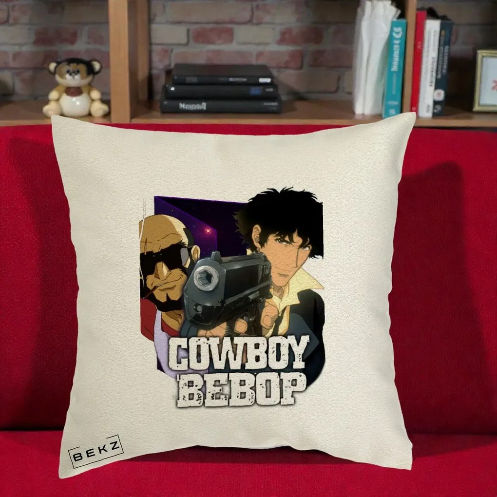 Perna Personalizata Cowboy Bebop Spike si Jet Poster, 40x40 cm, Ecru, Husa Detasabila, Perna Inclusa, BEKZ®