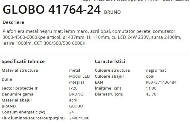 Plafoniera LED cu aspect lemn design modern Bruno maro 43,7cm 24W