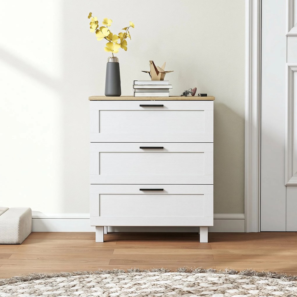 HOMCOM Comodă Modernă cu 3 Sertare 60x38x71 cm Albă și Culoare Lemn | Aosom Romania