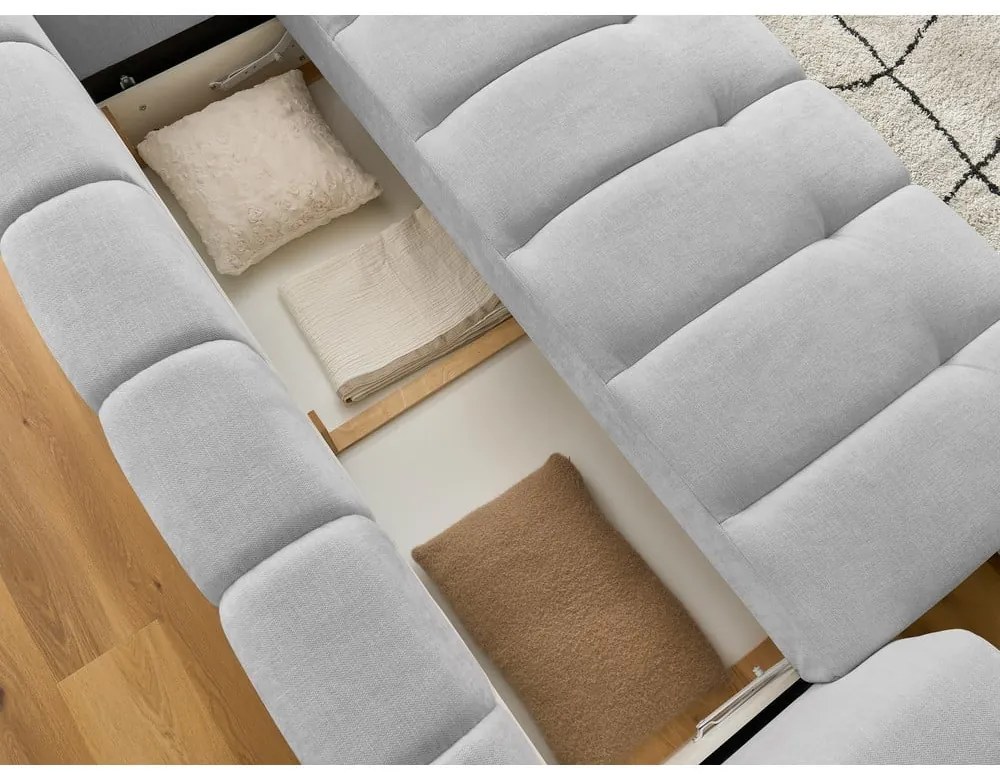 Canapea gri deschis extensibilă/cu spațiu de depozitare 251 cm Fuji – Bobochic Paris
