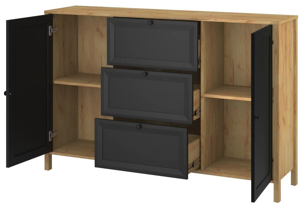 Comodă Bruselas 2 (stejar craft auriu + negru) . 1116782