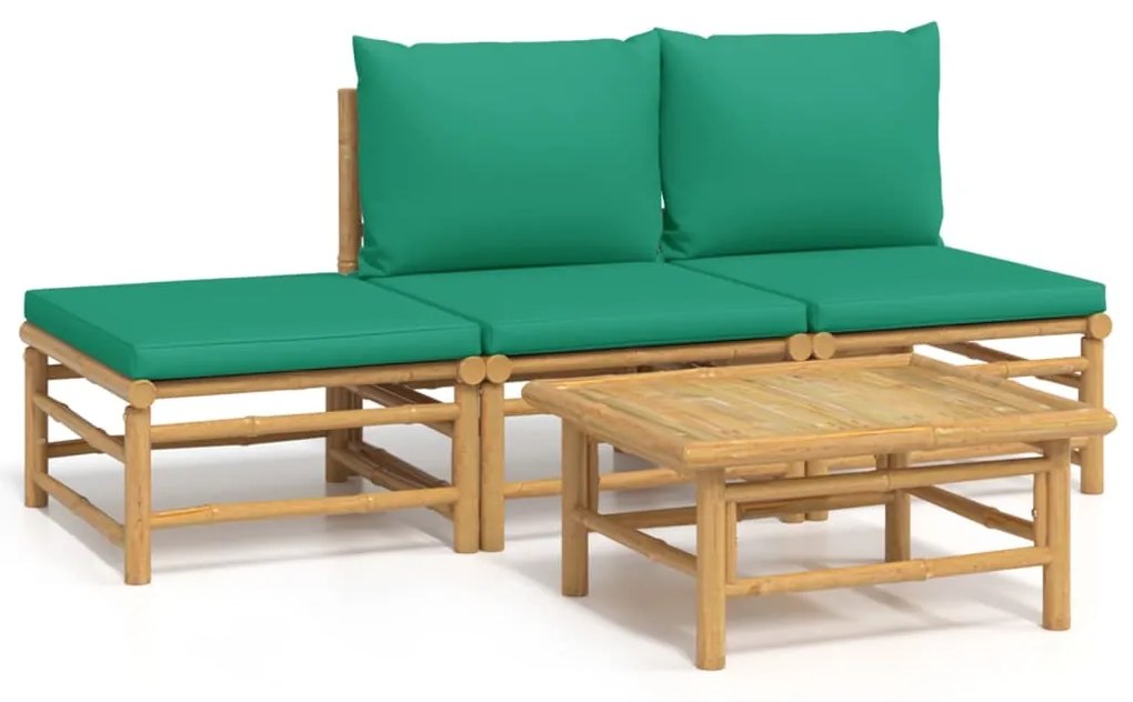 3155171 vidaXL Set mobilier de grădină cu perne verzi, 4 piese, bambus