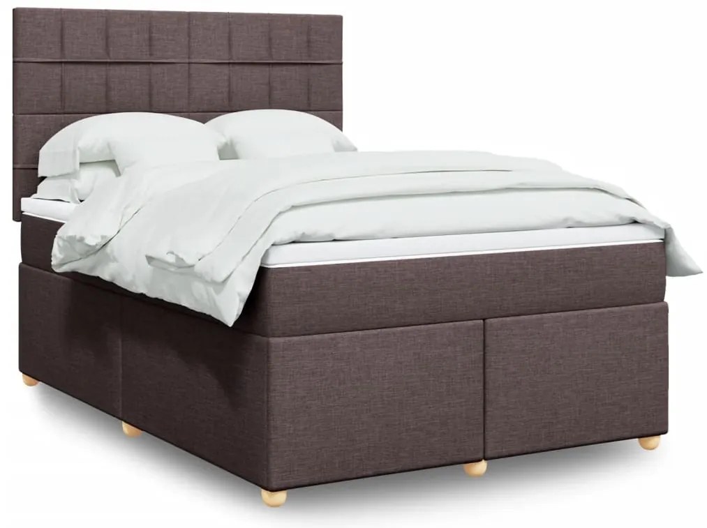 vidaXL Pat box spring cu saltea, maro închis, 140x200 cm, textil