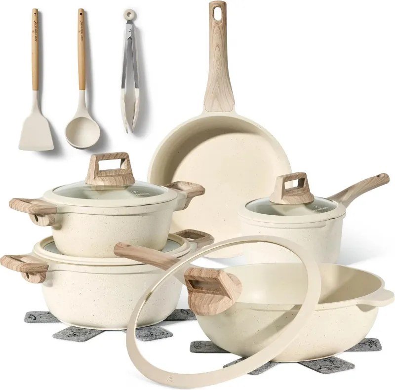 La mâna a doua: Set oale si tigai Just Perfecto JL-888, 14 piese, Finisaj marmura, Inductie, Accesorii, Bej