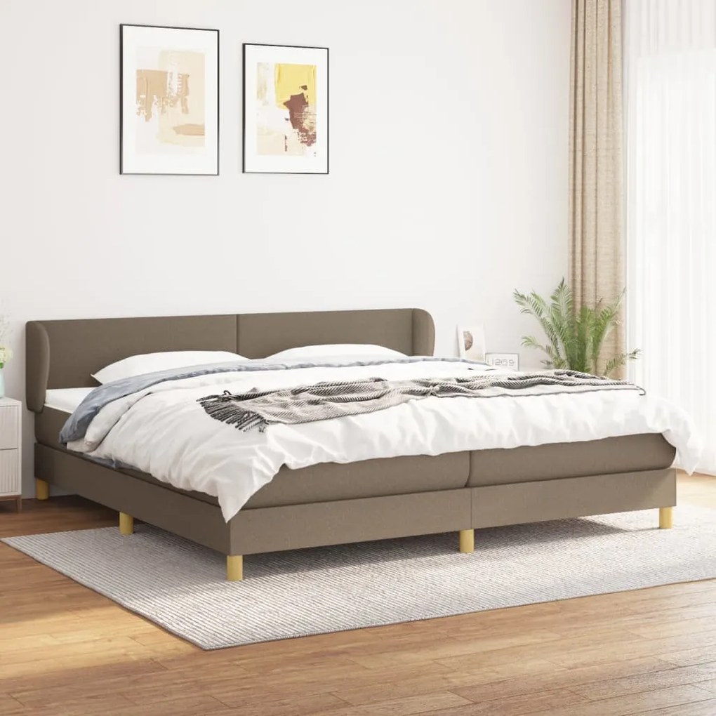 3126673 vidaXL Pat box spring cu saltea, gri taupe, 200x200 cm, textil