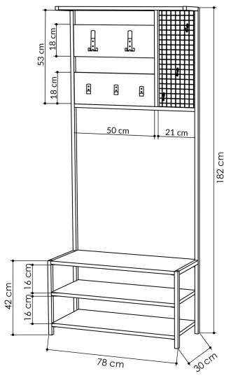 Cuier de perete cu pantofar NOMAD 182x78 cm negru/antracit