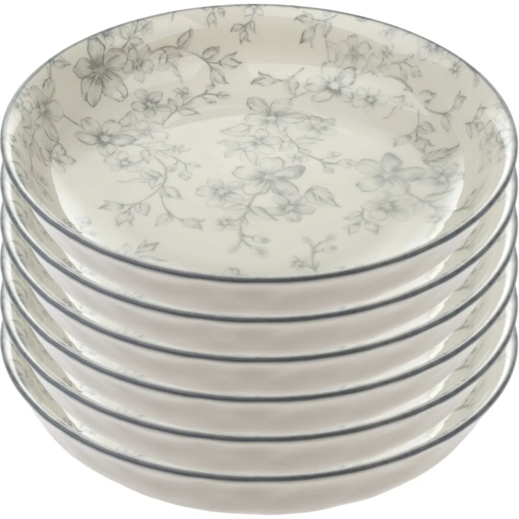 Set de 6 farfurii adânci Flori delicate 20 cm, gri