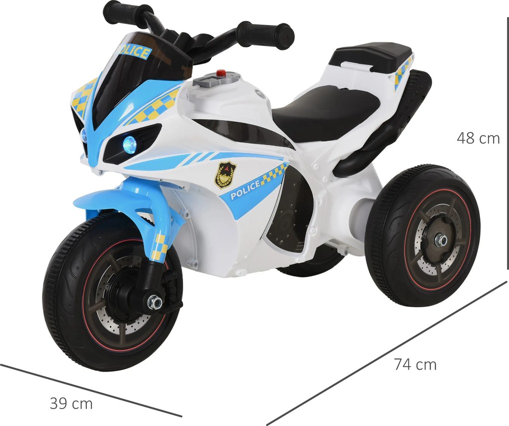 HOMCOM Motocicletă pentru Copii 18-36 Luni cu 3 Roți, Muzică și Faruri, 74x39x48 cm, Albastru Deschis | Aosom Romania