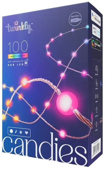Instalație LED RGB dimabilă de Crăciun 100xLED 8 m USB Wi-Fi Twinkly TWKP100RGB-T