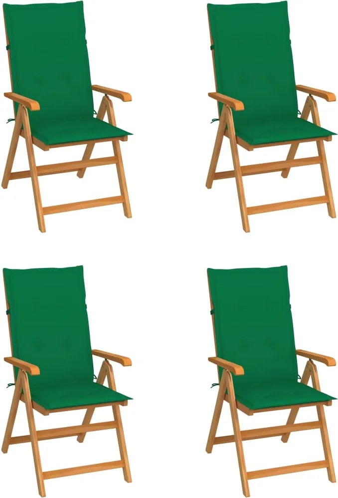 vidaXL Scaune de grădină cu perne verzi, 4 buc., lemn masiv de tec