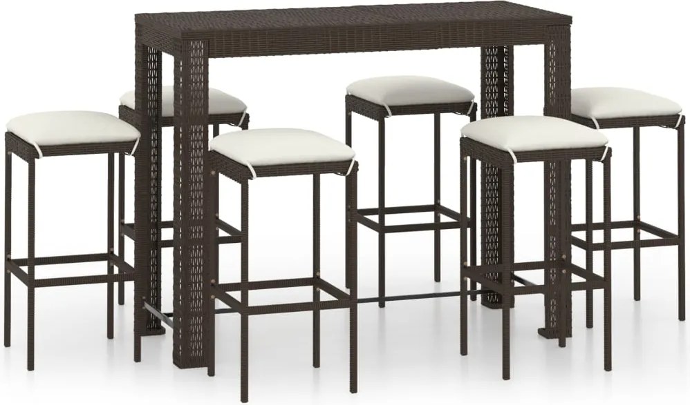 vidaXL Set mobilier bar de grădină cu perne, 7 piese, maro, poliratan