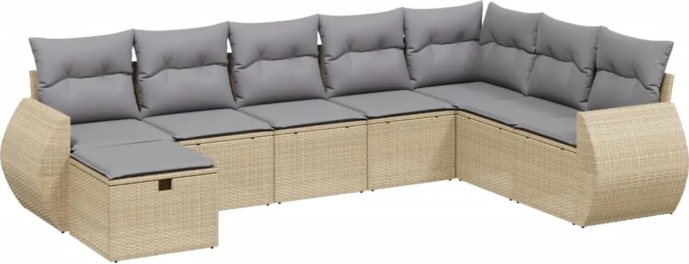 vidaXL Set canapele de grădină, 8 piese, cu perne, bej, poliratan